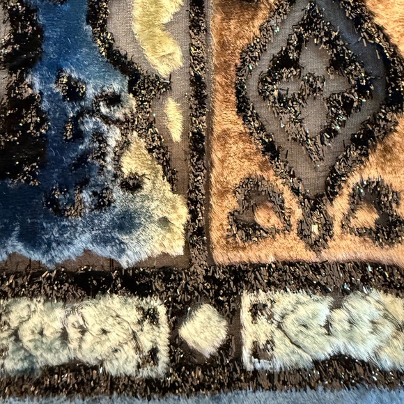 Sonia Rykiel Blue Velvet Burnout Paisley Scarf 🇫🇷 | Silk Blend Evening Shawl - Picture 8 of 11